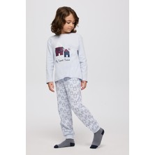 Panço Erkek Çocuk Ev Desenli Mavi Pijama Takımı