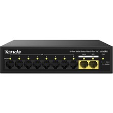 Tenda S110Pc 10 Port 8 Port Poe+ 10-100 Mbps + 2 Port Uplink Switch Hub Çelik Kasa Rack Mount