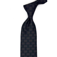 Kravatkolik Kahverengi - Siyah Motif Desen Mendilli Klasik Kravat KK13645