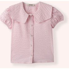 Panço Kız Bebek Geniş Yakalı Kısa Kollu Pembe Gömlek