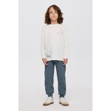 Panço Erkek Çocuk Baskı Detaylı Yumuşak Dokulu Ekru Tişört