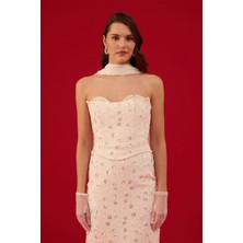 Carmen Kadın Straplez Payetli Söz Elbisesi Nikah Elbisesi 58565 Bej