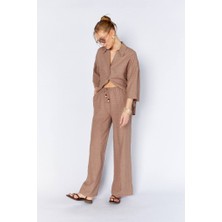 CGA Kadın Pantolon Keten Vizon Kadın Pantolon Keten Pantolon