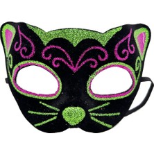 Paradise Sda Siyah Kadife Kaplama Üzeri Pembe Yeşil Sim Işlemeli Kedi Maskesi 20X13 cm 4523
