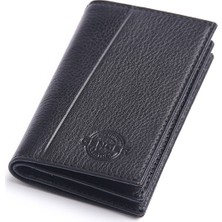 Gencer Leather Hakiki Deri Dikey Kartlık Siyah