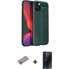 Cepte Toptan iPhone 12 Pro Doruk Klasik Özel Seri - Siyah 3D Antistatik Hayalet Cam Ekran Koruyucu + Sierra Blue Shine Kamera Lens Koruma Cam