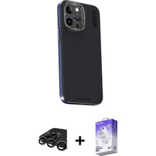 Cepte Toptan iPhone 15 Pro Kıvılcım Modern Özel Seri - Siyah Bilvis 5in1 3D Magic Cam Ekran Koruyucu + Titanyum Gri Raze Metal Kamera Lens