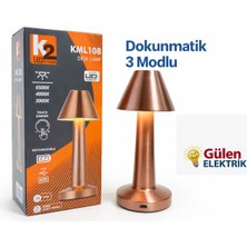 K2 LED Systems KML108 Şarjlı LED Masa Lambası – Dokunmatik Dimmer, 3000K / 4000K / 6500K, USB Şarjlı Dekoratif Masa Lambas