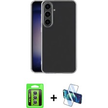 Cepte Toptan Galaxy S25 Fe Zirve Doku - Siyah 3D Antistatik Seramik Nano Ekran Koruyucu + Yeşil Raze Metal Kamera Lens