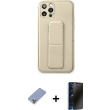 Cepte Toptan iPhone 12 Pro Akış Doku - Siyah 3D Antistatik Hayalet Cam Ekran Koruyucu + Koyu Yeşil Metal Kamera Lens Koruma Cam