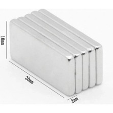MiraLive 20×10×2 mm N35 Neodyum Mıknatıs – Köşeli, Nikel Kaplama (50’li Set)