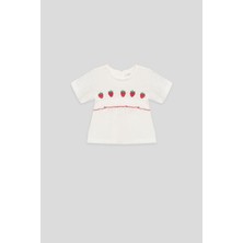 GB Baby Bg Store Kız Bebek Beyaz Bluz Kısa Kol Günlük Stil Pamuklu Desenli 3 Yaş