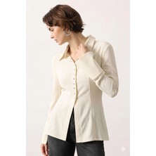 Reyon 34516 Düğme Detaylı Kollar Geniş Manşetli Dar Kalıp Kadın Gömlek