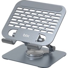Teknofone Bix PS01 360° Dönebilen ve Isı Dağılımı Özellikli Katlanabilir Taşınabilir Ergonomik Metal Tablet Standı iPad Tutucu Gri