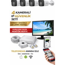 4 Kameralı Ip Güvenlik Seti 7/24 Renkli | Uzaktan Izleme | Monitör Hediyeli