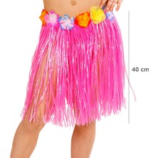 Uravas Store Yetişkin Çuk Uyumlu Pembe Renk Püsküllü Hawaii Luau Hula Etek 40 cm