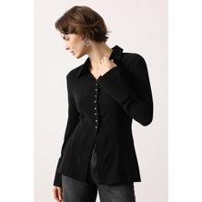 Reyon 34516 Düğme Detaylı Kollar Geniş Manşetli Dar Kalıp Kadın Gömlek