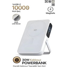 Deanb 10000MAH 30W Hızlı Şarjlı Dijital Göstergeli Taşınabilir Kablosuz Magsafe Powerbank Beyaz