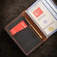 Hi Leather Hakiki Deri Araç Ruhsat Kılıfı / Kabı Kestane Kişiye İsme Özel