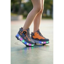 BURUNİ Işıklı Patenli Çocuk Ayakkabı LED Tekerlekli Ortopedik Spor Ayakkabı Fümexturuncu