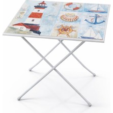 Es Dekor 50X40CM Yükseklik 58CM Ahşap Metal Ayaklı Katlanır Sehpa Desenli 1 Adet