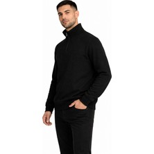 Justas Erkek Siyah Yarım Fermuarlı Sweatshirt Rahat Kalıp Spor & Günlük