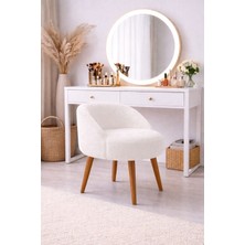 Eda Hacıoğlu Edam Bedding Group Beyaz Teddy Kumaş  Berjer Puf Makyaj Masası Pufu