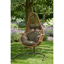 Kalyon Home Sardinya Rattan Tek Kişilik Bahçe Salıncağı -Yumurta Balkon/teras Salıncağı, Su Itici Minder, 120 kg