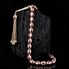 İskender Tesbih Kırmızı Beyaz Mineli Altın Tesbih