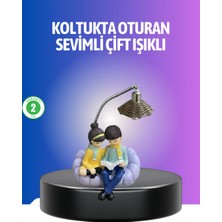 BSH Gülbay Mobilya Kitap Okuyan Çift Figürlü Gece Lambası Romantik Dekoratif Masa Lambası