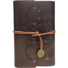 Esranın Dünyası Retro Deri Kapaklı Not Defteri - Zaman Temalı Tasarım