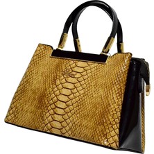 Taba Croco Desenli Gold Detaylı Deri Şık Kadın El Çantası ve Omuz Çantası