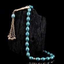 İskender Tesbih Turkuaz Mine Desenli Altın Tesbih