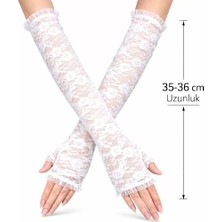 Uravas Store Uzun Zarif Dantel Eldiven Parmaksız Beyaz