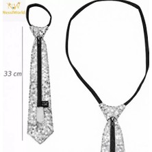 Paradise Sda Gümüş Renk Pul Payetli Işıltılı Parti Kravatı 33 cm 4523