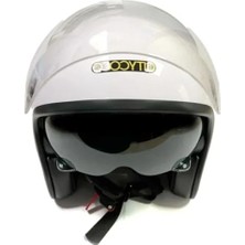 Esranın Dünyası Vintage Stil Yarım Motosiklet Kask - Parlak Beyaz