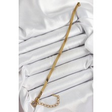 Uravas Store Çelik Gold Renk Yassı Zincir Model Kadın Bileklik