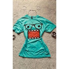 Mavi Domo Kun Harajuku Y2K Street Style Kısa Kol Bluz