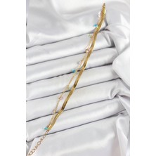 Uravas Store Çelik Gold Renk Karışık Renkli Kristal Taşlı 2'li Kadın Bileklik