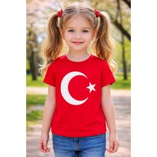 Gigi Giyim Ayyıldız Baskılı Kısa Kol Unisex Çocuk Tişört Kırmızı