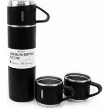 Uravas Store Termos Paslanmaz Çelik Termos Siyah Renk 3 Bardaklı Termos Seti
