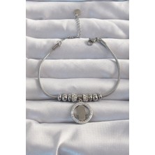 Uravas Store Çelik Gümüş Renk Zirkon Taş Aksesuarlı Fatma Ana Eli Bileklik