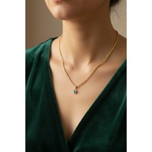 Atalya Accessory Hasır Burgu Zincir Mineli Nazar Gözü Gold Kadın Çelik Kolye