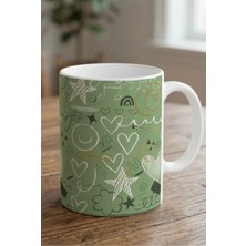 Weiler Riger Retro Doodle Sanat Tasarımlı Pastel Yeşil Şık Porselen Kupa Bardak WR004