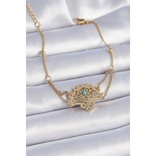 Uravas Store Çelik Gold Renk Taşlı Etnik Desen Kadın Bileklik
