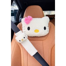 Masalia Peluş Hello Kitty Tasarımlı Araç Boyun Yastığı ve Emniyet Kemeri Seti (1 Yastık ve 1 Kılıf)
