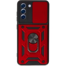 BSH Gülbay Mobilya Newface Samsung Galaxy S21 Fe Kılıf Pars Lens Yüzüklü Silikon - Kırmızı