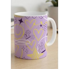 Weiler Riger Soft Lila Renkli Modern Illüstrasyon Desenli Premium Porselen Kupa Bardak WR005