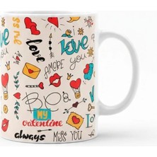 Weiler Riger Sevgiliye Özel Renkli Illüstrasyon Aşk Temalı Tasarım Porselen Kupa Bardak WR-1002