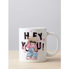 Weiler Riger Hey You! Tasarımlı Gözlüklü Teddy Ayıcık Desenli Beyaz Kupa Bardak